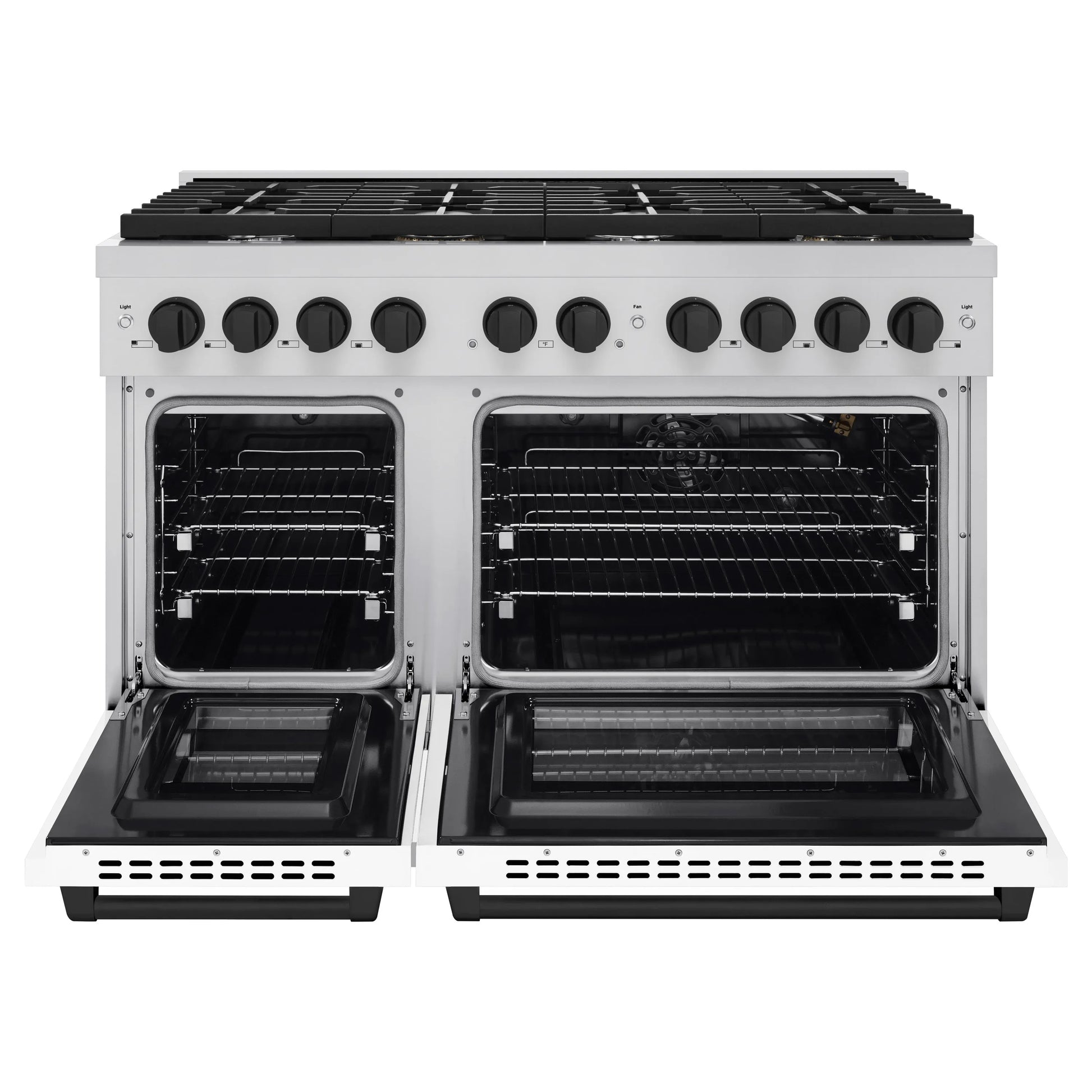 ZLINE Autograph Edition 48 in. 6.7 cu. ft. Paramount Double Oven Gas Range with 8 Burner Cooktop in Stainless Steel with White Matte Doors and Matte Black Accents, Open Box-Great Condition