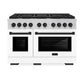 ZLINE Autograph Edition 48 in. 6.7 cu. ft. Paramount Double Oven Gas Range with 8 Burner Cooktop in Stainless Steel with White Matte Doors and Matte Black Accents, Open Box-Great Condition