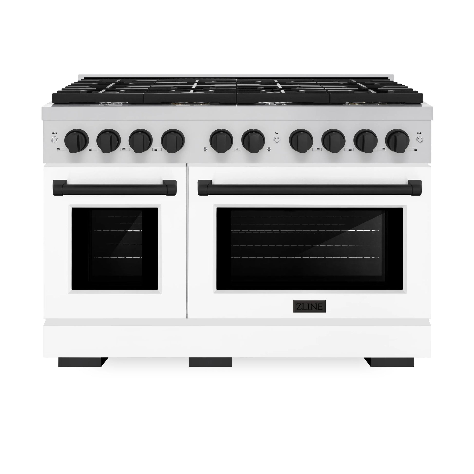 ZLINE Autograph Edition 48 in. 6.7 cu. ft. Paramount Double Oven Gas Range with 8 Burner Cooktop in Stainless Steel with White Matte Doors and Matte Black Accents, Open Box-Great Condition