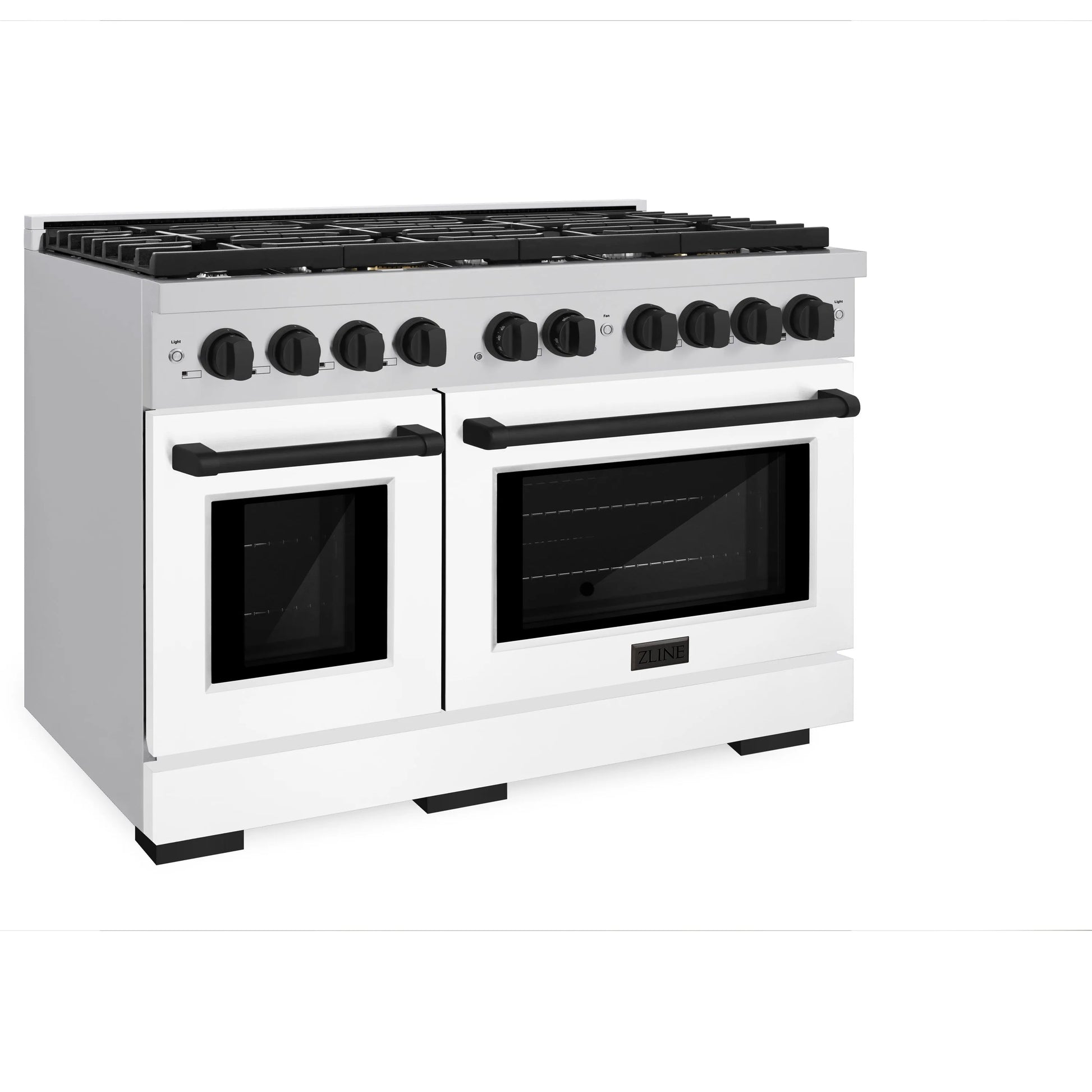ZLINE Autograph Edition 48 in. 6.7 cu. ft. Paramount Double Oven Gas Range with 8 Burner Cooktop in Stainless Steel with White Matte Doors and Matte Black Accents, Open Box-Great Condition