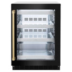 ZLINE Autograph Edition 24 in. Touchstone 151 Can Beverage Fridge With Black Stainless Steel Glass Door And Champagne Bronze Handle (RBSOZ-BS-24-CB) front, closed.