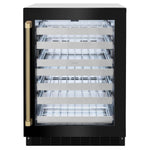 ZLINE Autograph Edition 24 in. Touchstone Dual Zone 44 Bottle Wine Cooler with Black Stainless Steel Glass Door and Champagne Bronze Helix Handle (RWDOZ-BS-24-KCB) front.