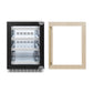 ZLINE Autograph Edition 24 in. Touchstone 151 Can Beverage Fridge With Panel Ready Glass Door And Champagne Bronze Handle (RBSPOZ-24-CB) front, refrigeration unit next to custom panel with Autograph Edition handle.