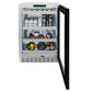 ZLINE Autograph Edition 24 in. Touchstone 151 Can Beverage Fridge With Panel Ready Glass Door And Matte Black Handle (RBSPOZ-24-MB) front, open, full.