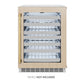 ZLINE Autograph Edition 24 in. Touchstone Dual Zone 44 Bottle Wine Cooler With Panel Ready Glass Door And Polished Gold Handle (RWDPOZ-24-G) front, with custom panel and Autograph Edition handle. Text: Panels Not Included