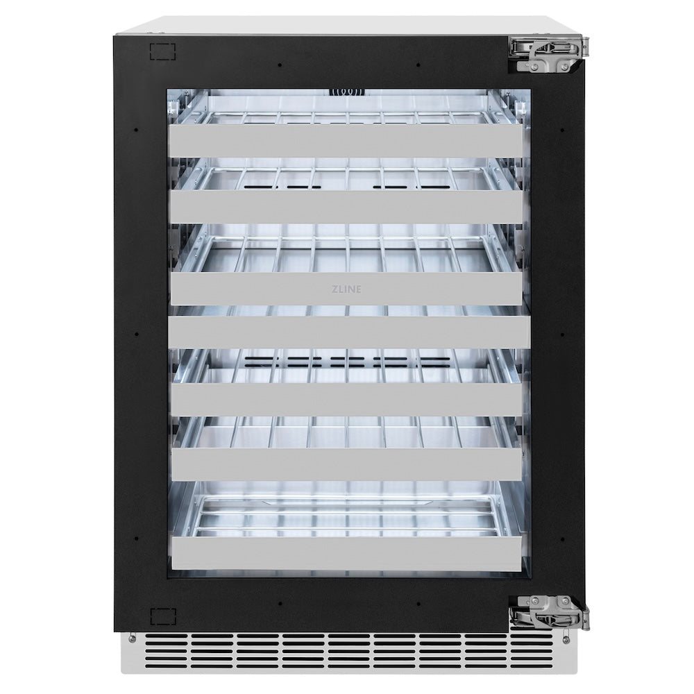 ZLINE Autograph Edition 24 in. Touchstone Dual Zone 44 Bottle Wine Cooler With Panel Ready Glass Door And Polished Gold Handle (RWDPOZ-24-G) 