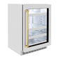 ZLINE Autograph Edition 24 in. Touchstone 151 Can Beverage Fridge With Satin Stainless Steel Glass Door And Polished Gold Handle (RBSOZ-SN-24-G) side.
