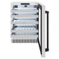 ZLINE Autograph Edition 24 in. Touchstone Dual Zone 44 Bottle Wine Cooler with Satin Stainless Steel Glass Door and Matte Black Handle (RWDOZ-SN-24-MB) front, open.