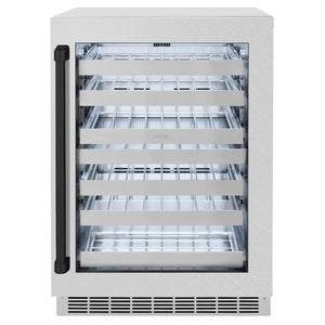 ZLINE Autograph Edition 24 in. Touchstone Dual Zone 44 Bottle Wine Cooler with Satin Stainless Steel Glass Door and Matte Black Handle (RWDOZ-SN-24-MB) main image.