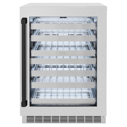 ZLINE Autograph Edition 24 in. Touchstone Dual Zone 44 Bottle Wine Cooler with Satin Stainless Steel Glass Door and Matte Black Handle (RWDOZ-SN-24-MB)