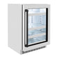 ZLINE Autograph Edition 24 in. Touchstone 151 Can Beverage Fridge With Stainless Steel Glass Door And Matte Black Handle (RBSOZ-GS-24-MB) side, closed.