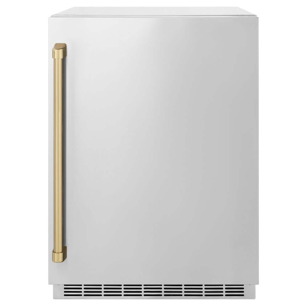 ZLINE Autograph Edition 24 in. Touchstone 151 Can Beverage Fridge with Solid Stainless Steel Door and Champagne Bronze Handle (RBSOZ-ST-24-CB) main image.