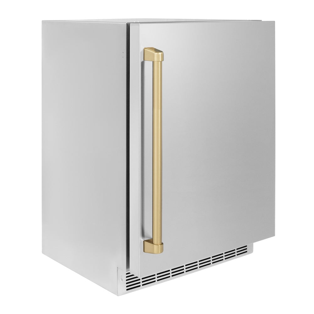 ZLINE Autograph Edition 24 in. Touchstone 151 Can Beverage Fridge With Solid Stainless Steel Door And Champagne Bronze Handle (RBSOZ-ST-24-CB) side, closed