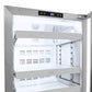 ZLINE Autograph Edition 24 in. Touchstone 151 Can Beverage Fridge with Solid Stainless Steel Door and Champagne Bronze Helix Handle (RBSOZ-ST-24-KCB) front, open, showing interior with lighting activated.