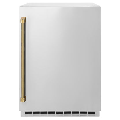 ZLINE Autograph Edition 24 in. Touchstone 151 Can Beverage Fridge with Solid Stainless Steel Door and Polished Gold Helix Handle (RBSOZ-ST-24-KG)