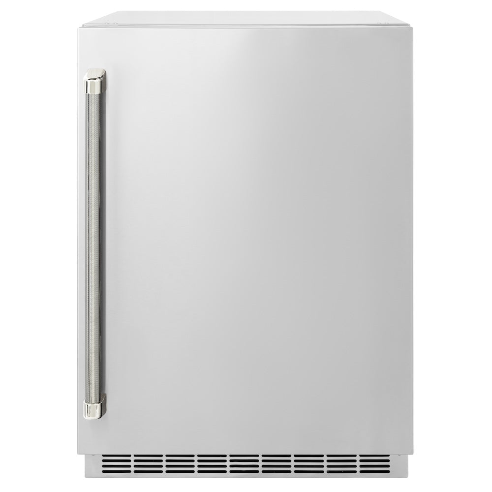 ZLINE Autograph Edition 24 in. Touchstone 151 Can Beverage Fridge with Solid Stainless Steel Door and Polished Nickel Helix Handle (RBSOZ-ST-24-KPN) main image.