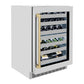 ZLINE Autograph Edition 24 in. Touchstone Dual Zone 44 Bottle Wine Cooler With Stainless Steel Glass Door And Champagne Bronze Handle (RWDOZ-GS-24-CB) side, closed.