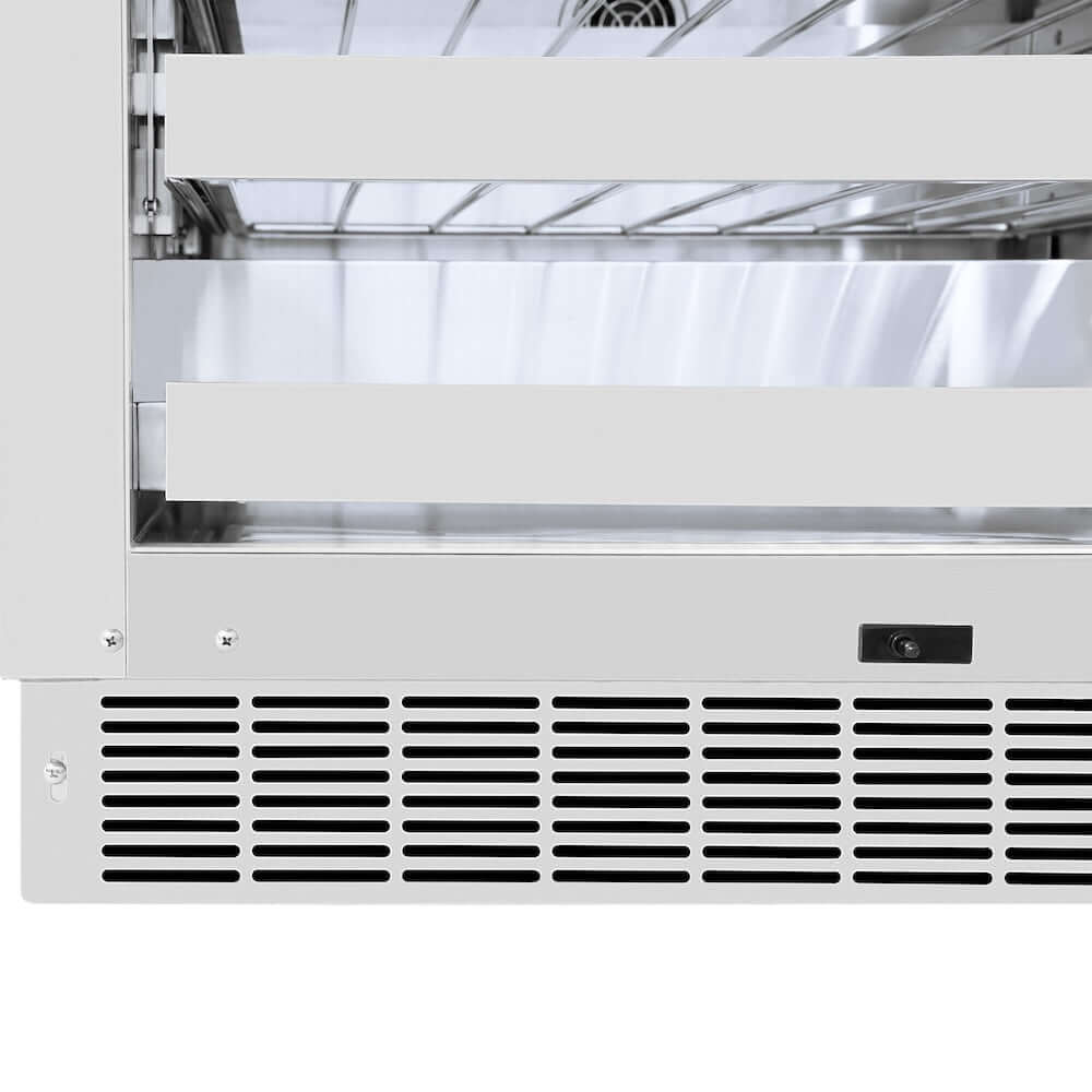 ZLINE Autograph Edition 24 in. Touchstone Dual Zone 44 Bottle Wine Cooler with Stainless Steel Glass Door and Champagne Bronze Helix Handle (RWDOZS-24-KCB) base and kickplate.