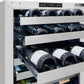 ZLINE Autograph Edition 24 in. Touchstone Dual Zone 44 Bottle Wine Cooler with Stainless Steel Glass Door and Champagne Bronze Helix Handle (RWDOZS-24-KCB) wine varietals on adjustable shelves close-up.