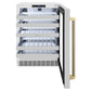 ZLINE Autograph Edition 24 in. Touchstone Dual Zone 44 Bottle Wine Cooler with Stainless Steel Glass Door and Champagne Bronze Helix Handle (RWDOZS-24-KCB) front, open.