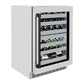 ZLINE Autograph Edition 24 in. Touchstone Dual Zone 44 Bottle Wine Cooler With Stainless Steel Glass Door And Matte Black Handle (RWDOZ-GS-24-MB) side, closed.