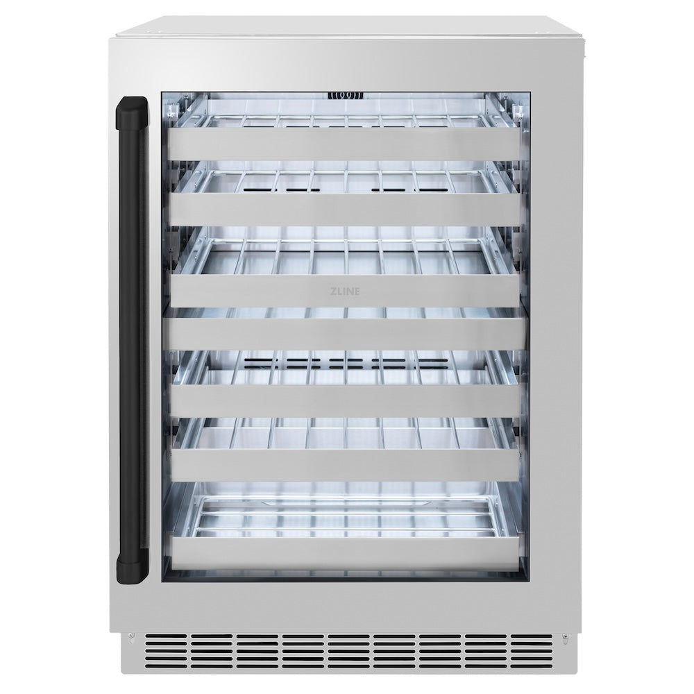 ZLINE Autograph Edition 24 in. Touchstone Dual Zone 44 Bottle Wine Cooler With Stainless Steel Glass Door And Matte Black Handle (RWDOZ-GS-24-MB) 