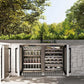 ZLINE Autograph Edition 24 in. Touchstone 151 Can Beverage Fridge With White Matte Glass Door And Matte Black Handle (RBSOZ-WM-24-MB) front, open, in an outdoor patio area with a matching wine cooler against a stone wall and greenery.