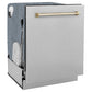 ZLINE Autograph Edition 24 in. Monument Series 3rd Rack Top Touch Control Tall Tub Dishwasher with Satin Stainless Steel Panel and Polished Gold Handle, 45dBa (DWMTZ-SN-24-G)