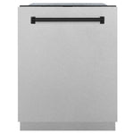 ZLINE Autograph Edition 24 in. Monument Series 3rd Rack Top Control Built-In Tall Tub Dishwasher with Satin Stainless Steel Panel and Matte Black Handle, 45dBa (DWMTZ-SN-24-MB)
