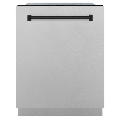 ZLINE Autograph Edition 24 in. Monument Series 3rd Rack Top Control Built-In Tall Tub Dishwasher with Satin Stainless Steel Panel and Matte Black Handle, 45dBa (DWMTZ-SN-24-MB)