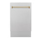 ZLINE Autograph Edition 18 in. Tallac Series 3rd Rack Top Control Built-In Dishwasher with Satin Stainless Steel Panel and Champagne Bronze Handle, 51dBa (DWVZ-SN-18-CB)