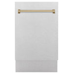 ZLINE Autograph Edition 18 in. Tallac Series 3rd Rack Top Control Built-In Dishwasher with Satin Stainless Steel Panel and Champagne Bronze Handle, 51dBa (DWVZ-SN-18-CB)