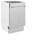 ZLINE Autograph Edition 18 in. Tallac Series 3rd Rack Top Control Built-In Dishwasher with Satin Stainless Steel Panel and Champagne Bronze Handle, 51dBa (DWVZ-SN-18-CB)