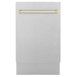 ZLINE Autograph Edition 18 in. Tallac Series 3rd Rack Top Control Built-In Dishwasher with Satin Stainless Steel Panel and Polished Gold Handle, 51dBa (DWVZ-SN-18-G)