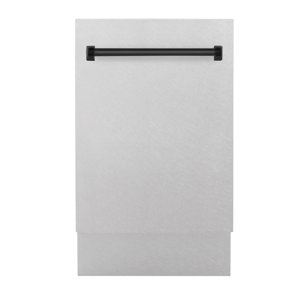 ZLINE Autograph Edition 18 in. Tallac Series 3rd Rack Top Control Built-In Dishwasher with Satin Stainless Steel Panel and Matte Black Handle, 51dBa (DWVZ-SN-18-MB)