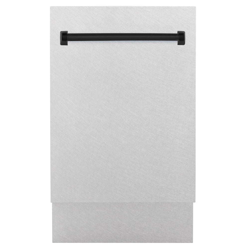 ZLINE Autograph Edition 18 in. Tallac Series 3rd Rack Top Control Built-In Dishwasher with Satin Stainless Steel Panel and Matte Black Handle, 51dBa (DWVZ-SN-18-MB)