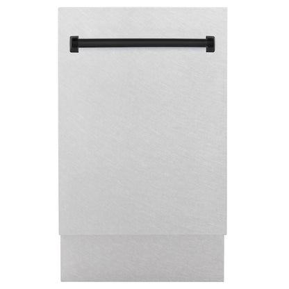 ZLINE Autograph Edition 18 in. Tallac Series 3rd Rack Top Control Built-In Dishwasher with Satin Stainless Steel Panel and Matte Black Handle, 51dBa (DWVZ-SN-18-MB)