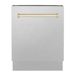 ZLINE Autograph Edition 24 in. Tallac Series 3rd Rack Top Control Built-In Tall Tub Dishwasher with Satin Stainless Steel Panel and Polished Gold Handle, 51dBa (DWVZ-SN-24-G)