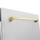 ZLINE Autograph Edition 24 in. Tallac Series 3rd Rack Top Control Built-In Tall Tub Dishwasher with Satin Stainless Steel Panel and Polished Gold Handle, 51dBa (DWVZ-SN-24-G)