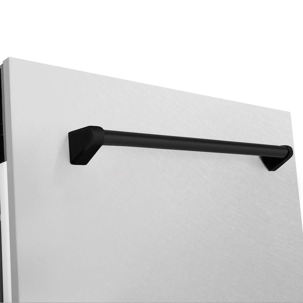 ZLINE Autograph Edition 24 in. Tallac Series 3rd Rack Top Control Built-In Tall Tub Dishwasher with Satin Stainless Steel Panel and Matte Black Handle, 51dBa (DWVZ-SN-24-MB)