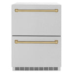 ZLINE Autograph Edition 24 in. Touchstone 168 Can Outdoor-Rated Dual Refrigerator Drawer with Satin Stainless Steel Doors and Champagne Bronze Handles (RDSOZ-SN-24-CB) main image.