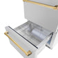 ZLINE Autograph Edition 24 in. Touchstone 168 Can Outdoor-Rated Dual Refrigerator Drawer with Satin Stainless Steel Doors and Polished Gold Handles (RDSOZ-SN-24-G)