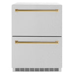 ZLINE Autograph Edition 24 in. Touchstone 168 Can Outdoor-Rated Dual Refrigerator Drawer with Satin Stainless Steel Doors and Polished Gold Handles (RDSOZ-SN-24-G) main image.