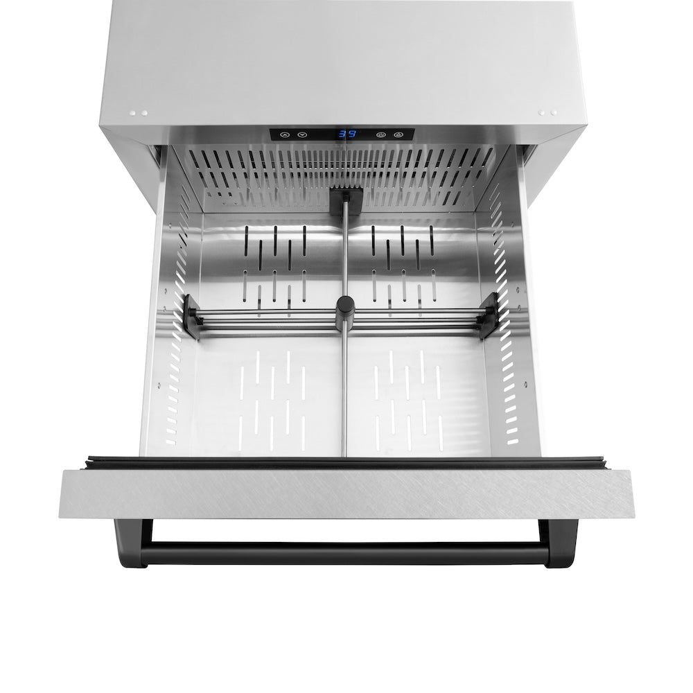 ZLINE Autograph Edition 24 in. Touchstone 168 Can Outdoor-Rated Dual Refrigerator Drawer with Satin Stainless Steel Doors and Matte Black Handles (RDSOZ-SN-24-MB)