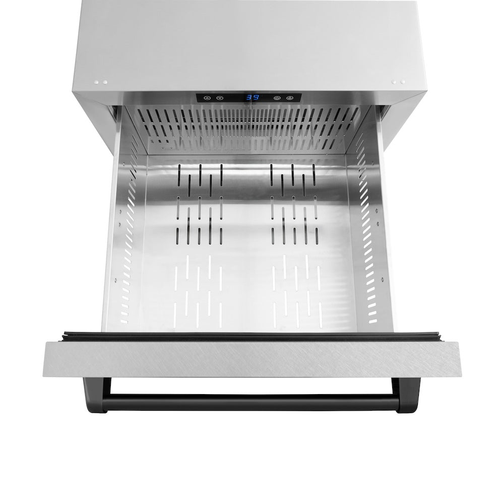 ZLINE Autograph Edition 24 in. Touchstone 168 Can Outdoor-Rated Dual Refrigerator Drawer with Satin Stainless Steel Doors and Matte Black Handles (RDSOZ-SN-24-MB)