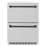 ZLINE Autograph Edition 24 in. Touchstone 168 Can Outdoor-Rated Dual Refrigerator Drawer with Satin Stainless Steel Doors and Matte Black Handles (RDSOZ-SN-24-MB) main image.