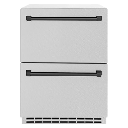 ZLINE Autograph Edition 24 in. Touchstone 168 Can Outdoor-Rated Dual Refrigerator Drawer with Satin Stainless Steel Doors and Matte Black Handles (RDSOZ-SN-24-MB) main image.
