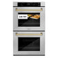 ZLINE Autograph Edition 30 in. Professional True Convection Double Wall Oven with Air Fry and Self Clean in Satin Stainless Steel with Champagne Bronze Handles (WADSZ-30-CB)