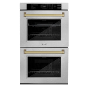 ZLINE Autograph Edition 30 in. Professional True Convection Double Wall Oven with Air Fry and Self Clean in Satin Stainless Steel with Champagne Bronze Handles (WADSZ-30-CB) main image.