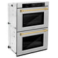 ZLINE Autograph Edition 30 in. Professional True Convection Double Wall Oven with Air Fry and Self Clean in Satin Stainless Steel with Polished Gold Handles (WADSZ-30-G)